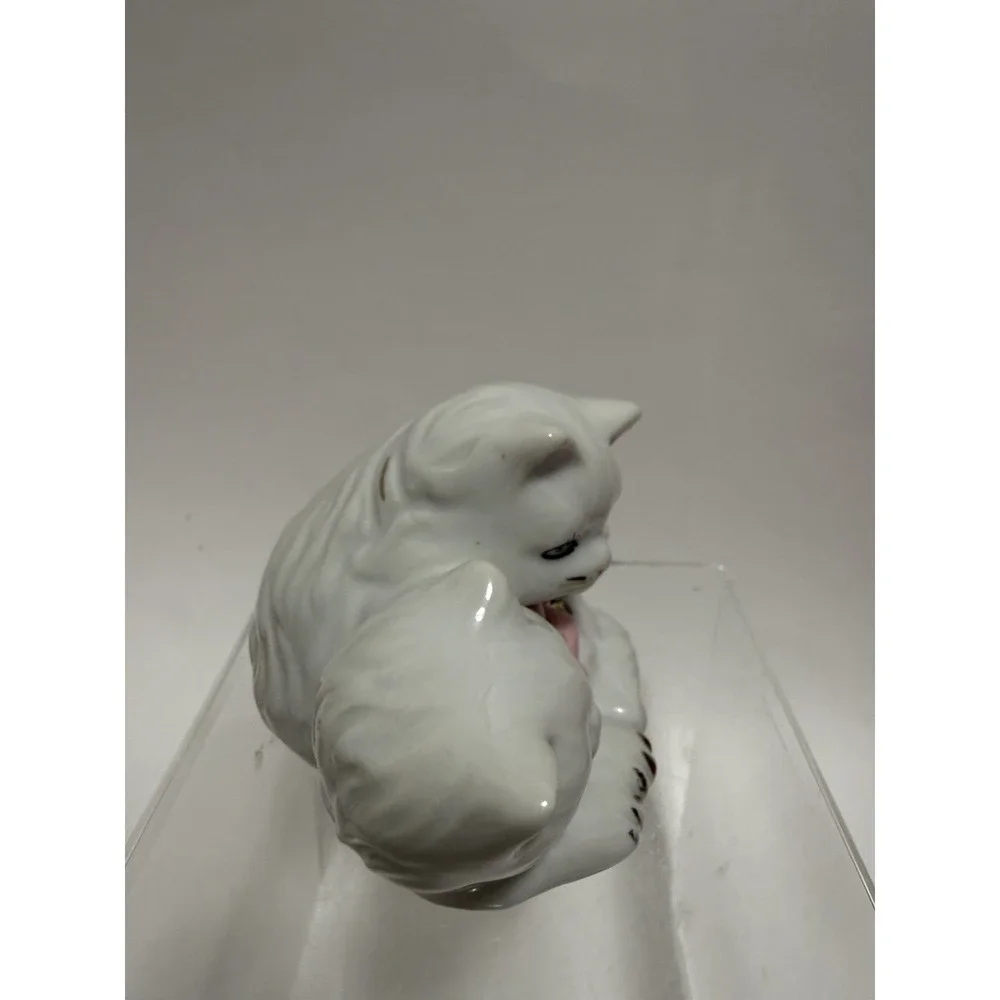 Vintage White Kittens Cuddling with Hand Painted Face and Gold Trim Accents